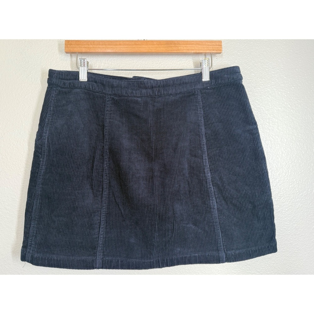 Marine Layer Corduroy Navy Blue Skirt Womens Sz 12 Button Front Pockets Academia - Picture 6 of 9